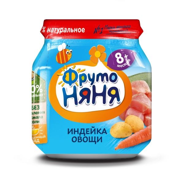 Изображение товара Фрутоняня пюре индейка-овощи 8+ мес 100 г стекло Фрутоняня пюре индейка-овощи 8+ мес 100 г стекло фотография