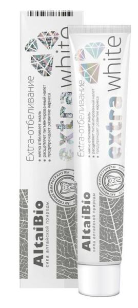 Алтайбио зубная паста с активными микрогранулами Экстра отбеливание Две Линии 75мл фотография